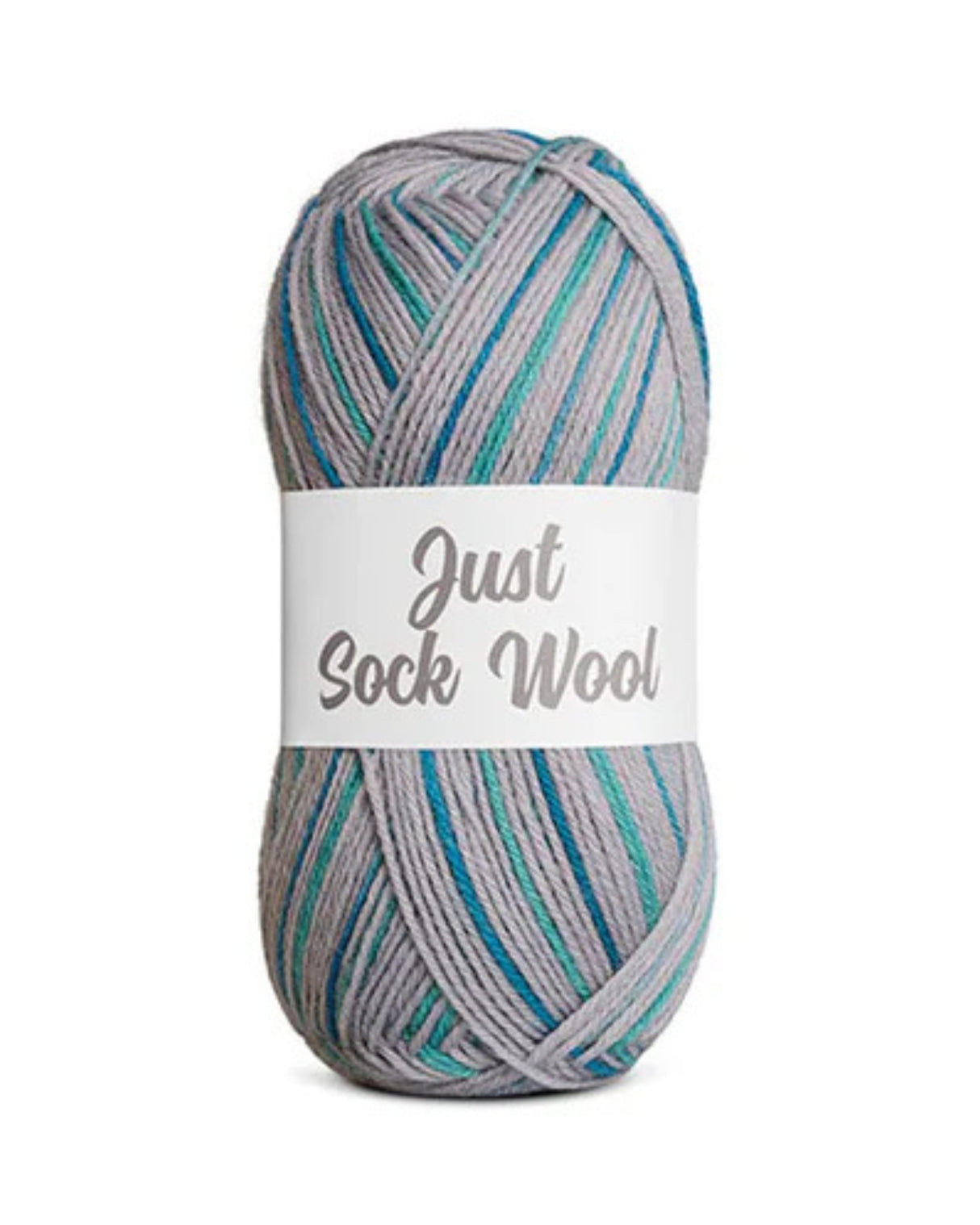 Just Sock Wool 50g - Fv.2 Lysegrå/Petroleum/Tyrkis - Fra Mayflower