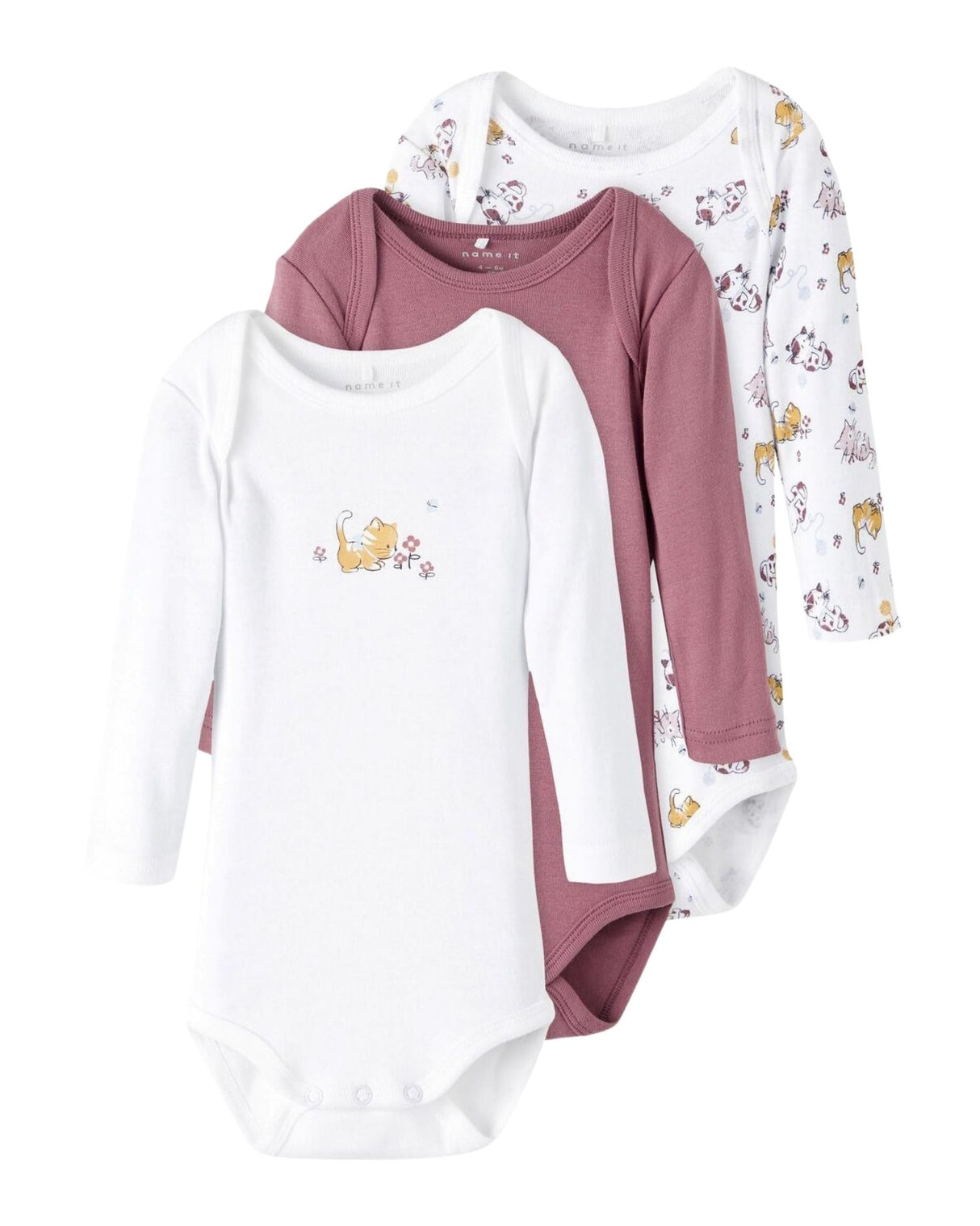 Lilla valerian/hvid Name it 3-pack body med kat (langeærmer) - 13198645