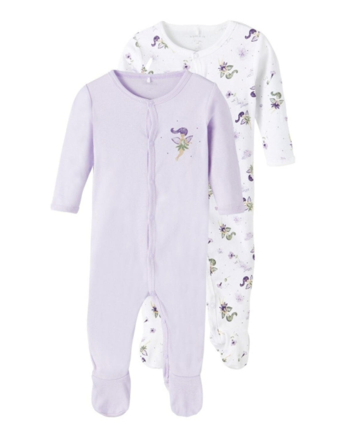Lavendel Orchid/hvid Name it 2-pack jumpsuit med feer (med fødder, med knapper) - 13206275