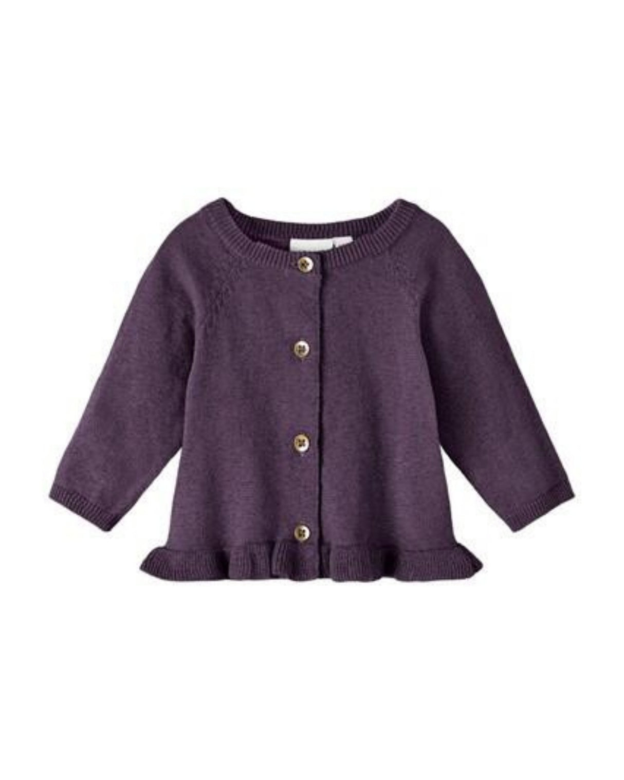 Mørkelilla name it glimmer cardigan med guld knapper og lille flænsekant - 13209870