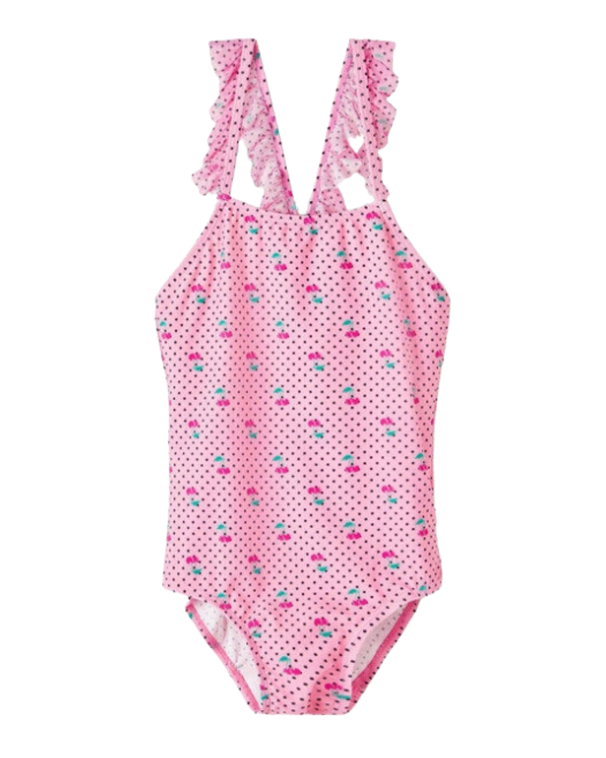 Pink badedragt med prikker og kirsebær - 13213842