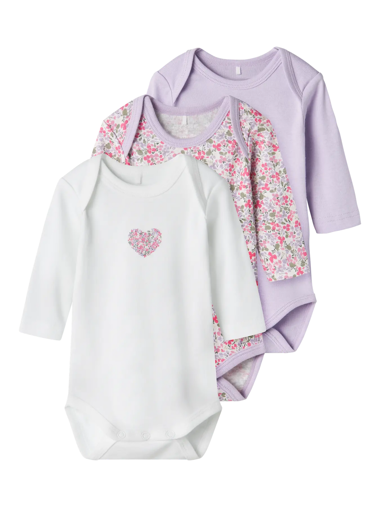 Lilla - Pastel Lillac - Name it - 3pack body - Blomster - 13232735