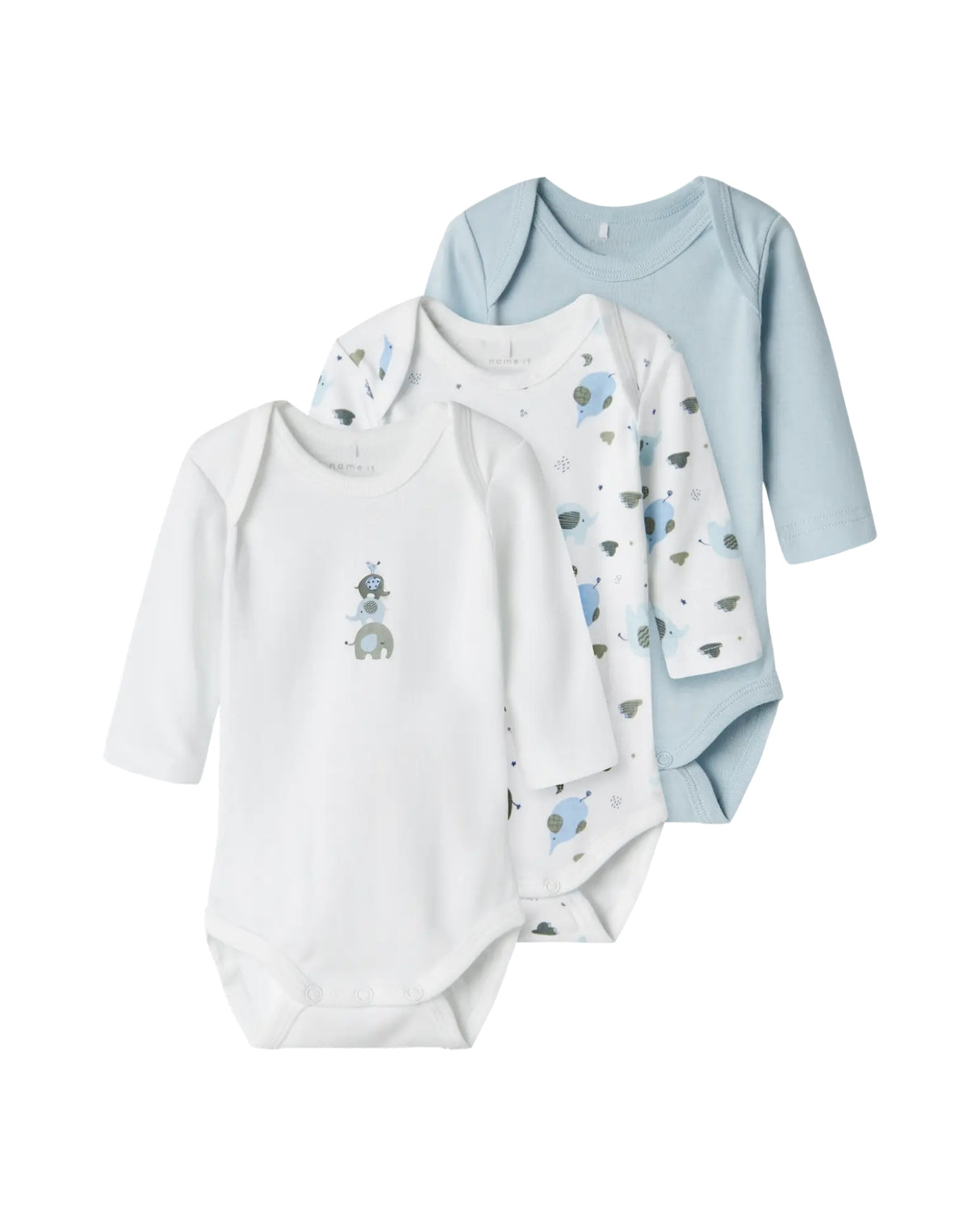 Lyseblå - Baby Blue - Name it - 3-pack - Bodystocking - Elefant - 13232736