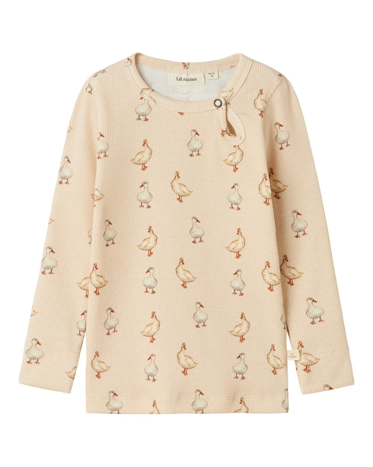 Beige - Sand Dollar - Lil'Atelier - Langærmet t-shirt - rib - ænder - 13236734
