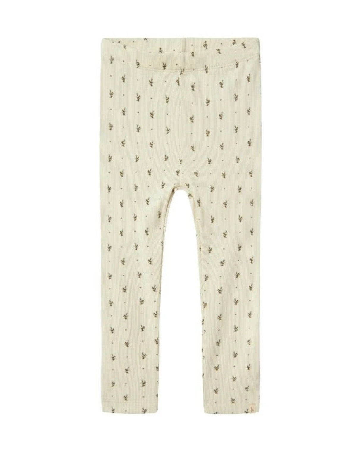 Offwhite - Turtledove/små blomster - Lil'Atelier - Rib - Leggings - Blomster - 13239102