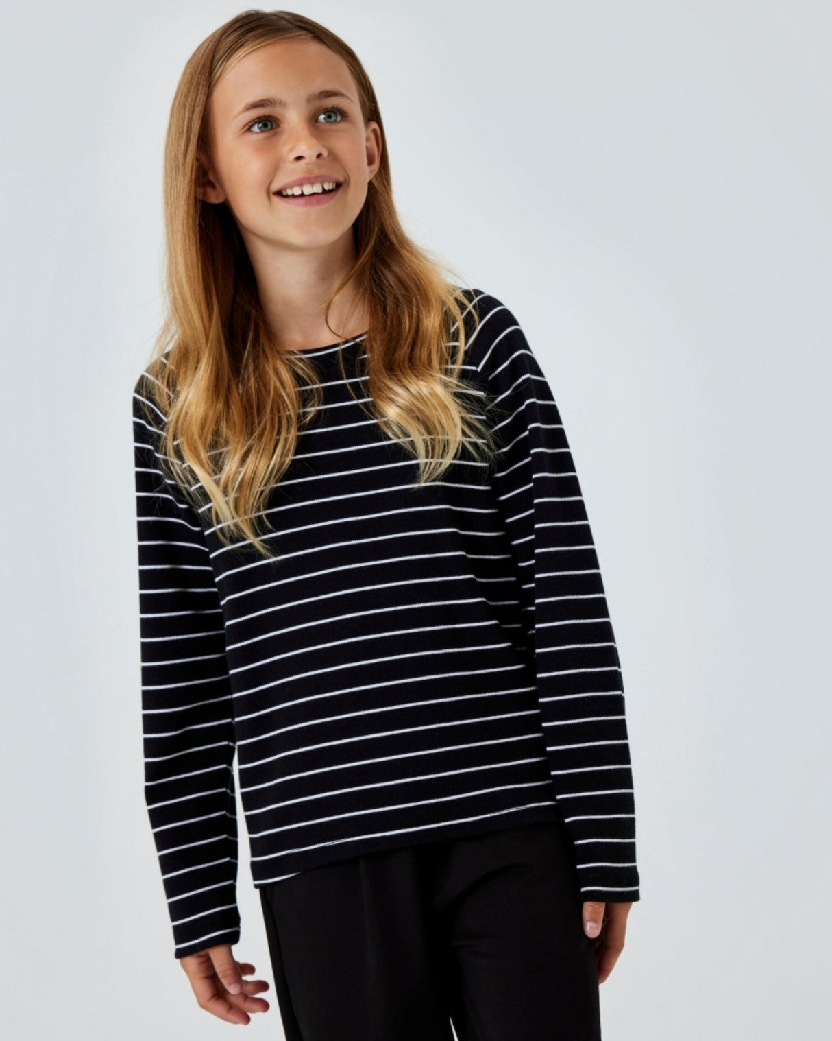 Sort/hvid - Black - Name it - small rib - stribet - langærmet - bluse - 13241869