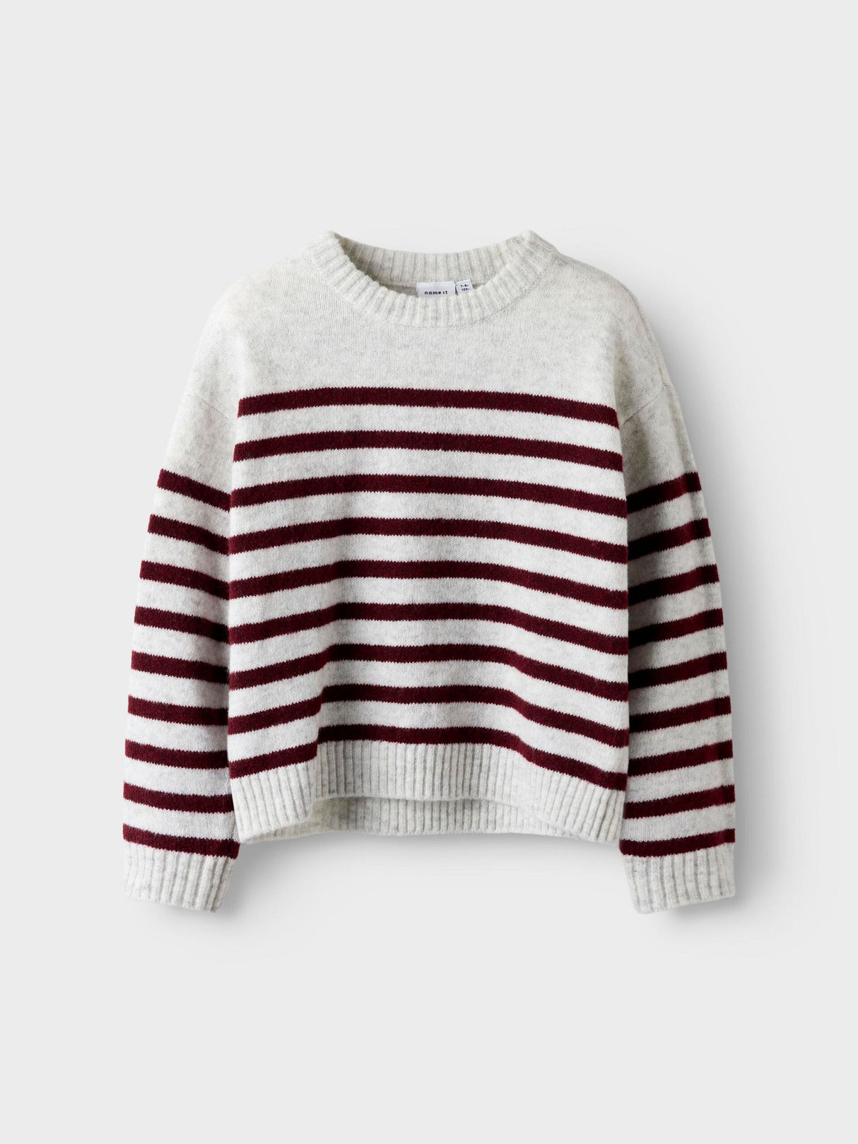 Grå - Light greay Melange - Name it - Stribet Striktrøje - 13253064