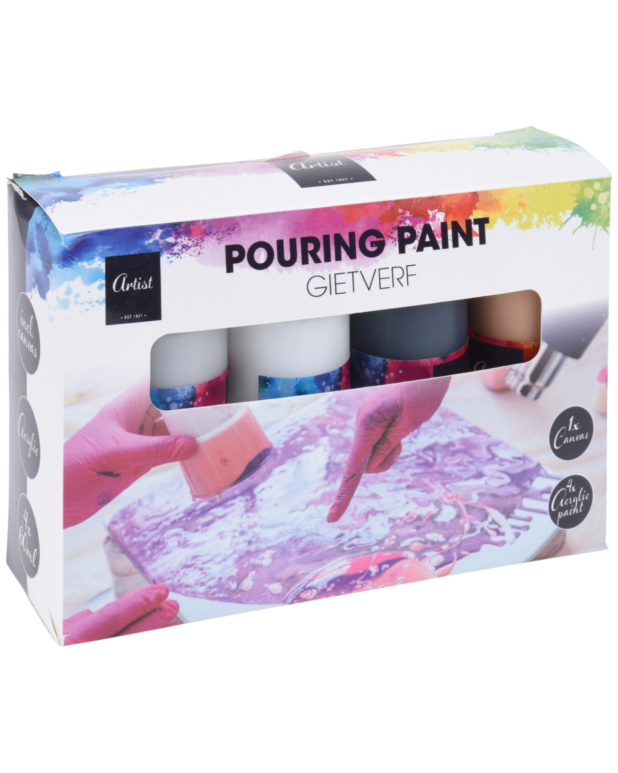 Acryl maling sæt - 4 farver + 2 male plader