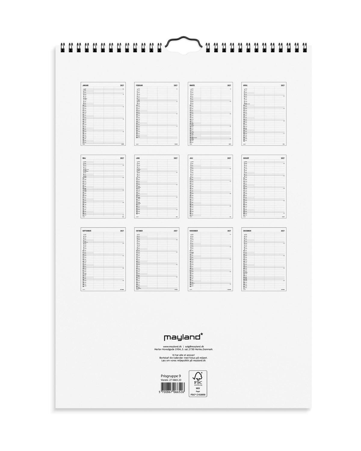 Familiekalender Sort Og Hvid 3 Stk. 2027