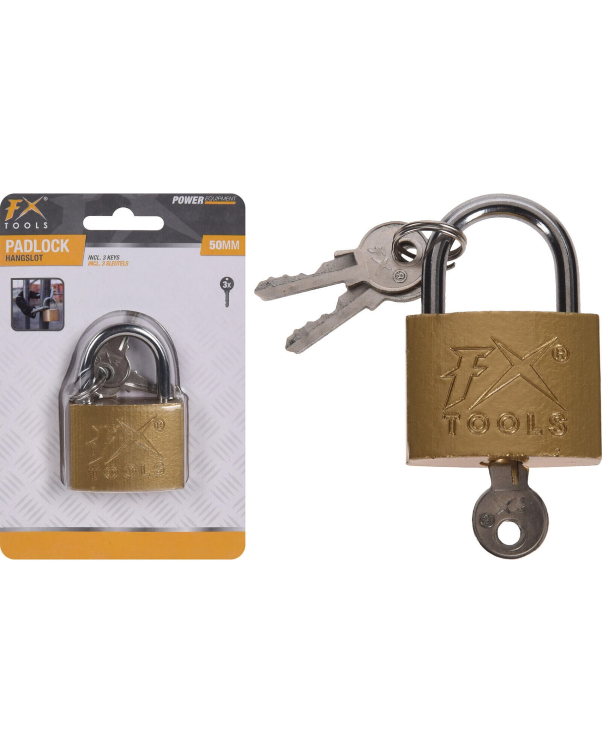 Hængelås i metal 50mm med 3 nøgler