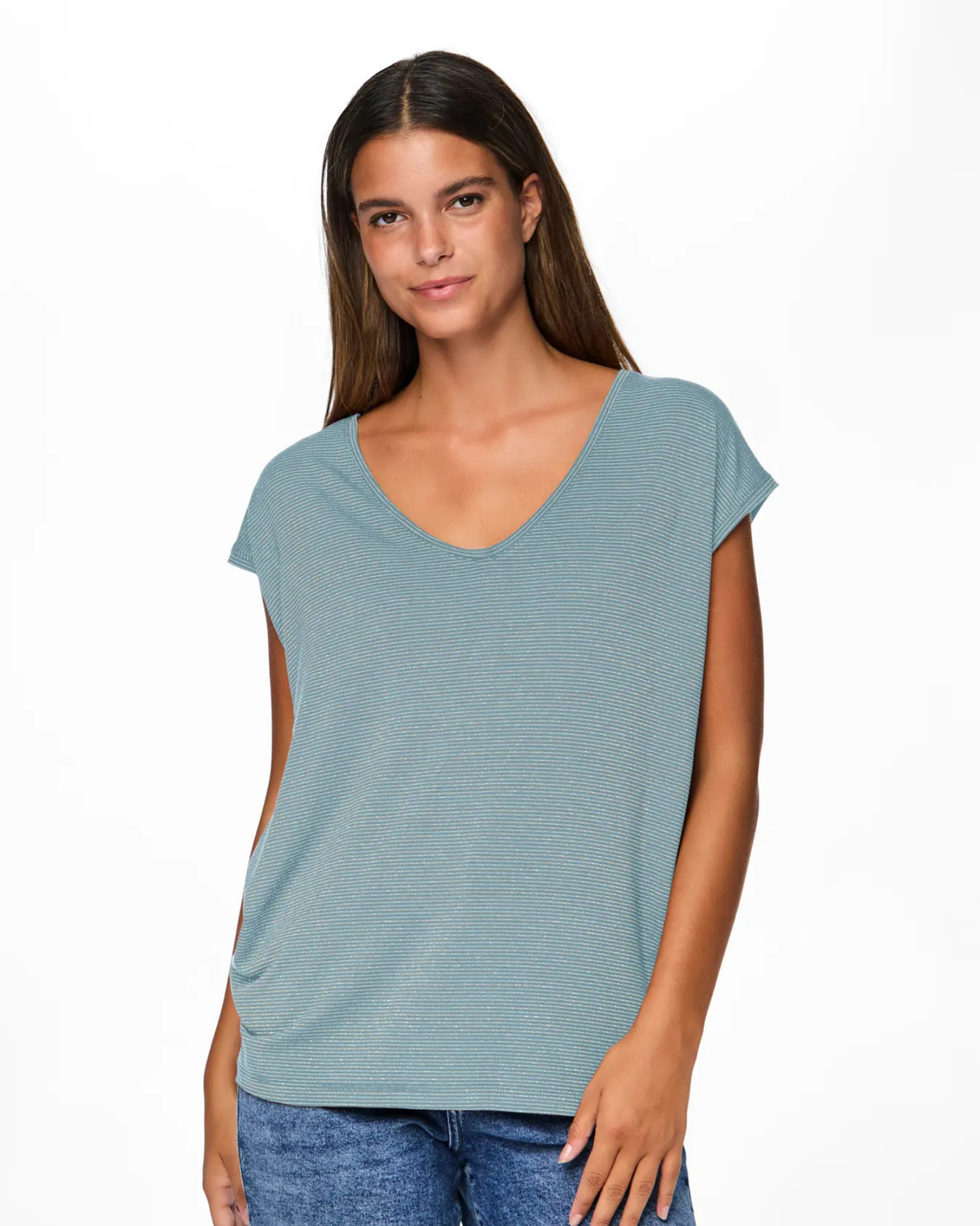 Aqua - Cloud blue - Pieces - Bluse med guld striber - 17078572