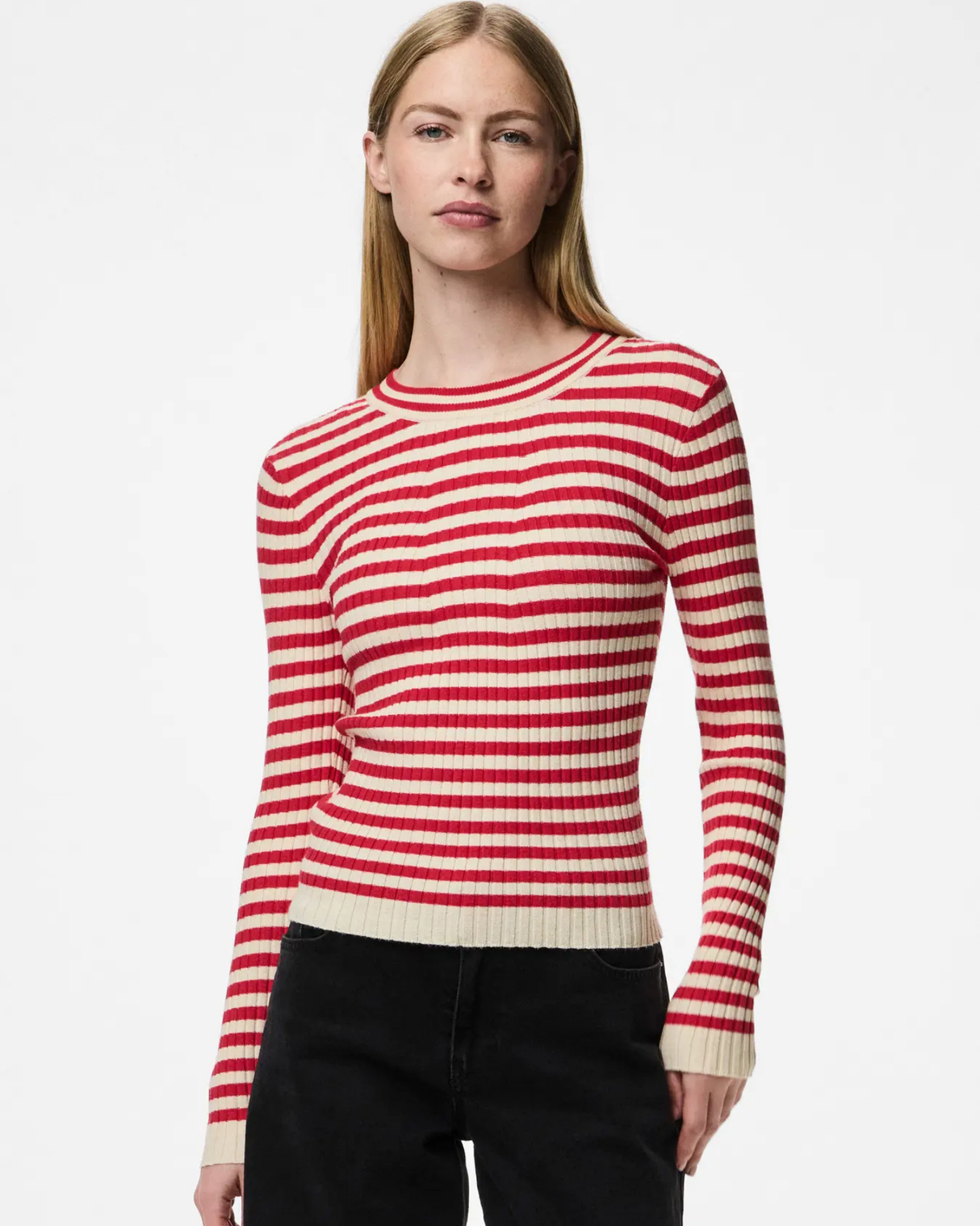 Rød - Lollipop - Pieces - Bluse - med striber - 17115047