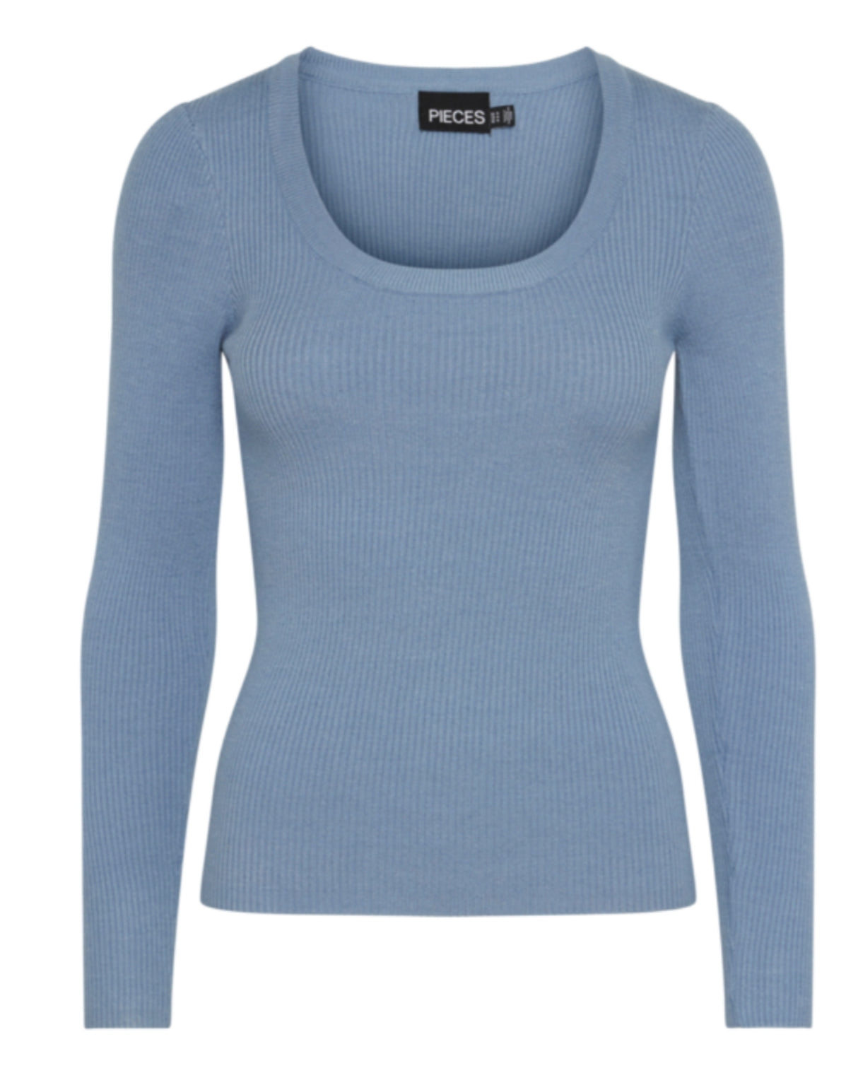 Blå - faded denim - Pieces - rib strik bluse - 17150974