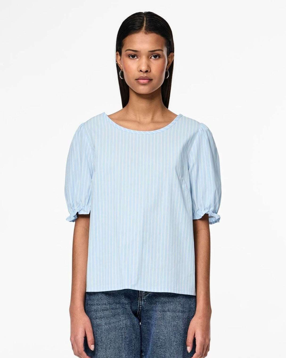 Lyseblå - Airy Blue - pieces - bluse - striber - 17152056