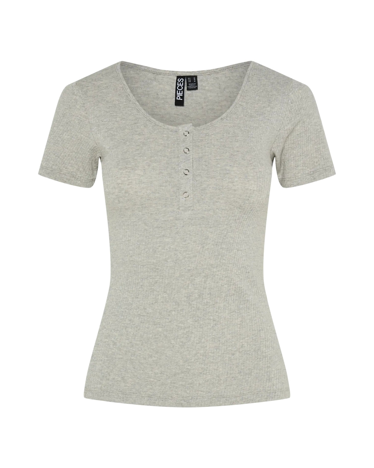 Grå - Light Grey Melange - Silver - Pieces - T-shirt - Rib - Striber - 17154978
