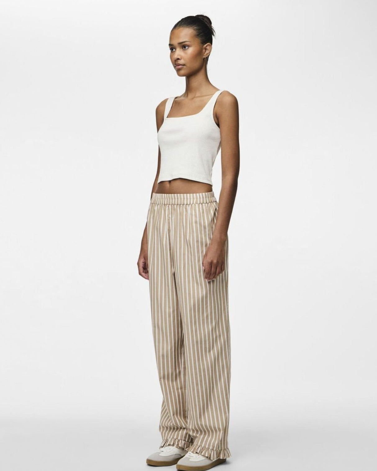 Sand - silver gray - Pieces - striped pants - 17155653