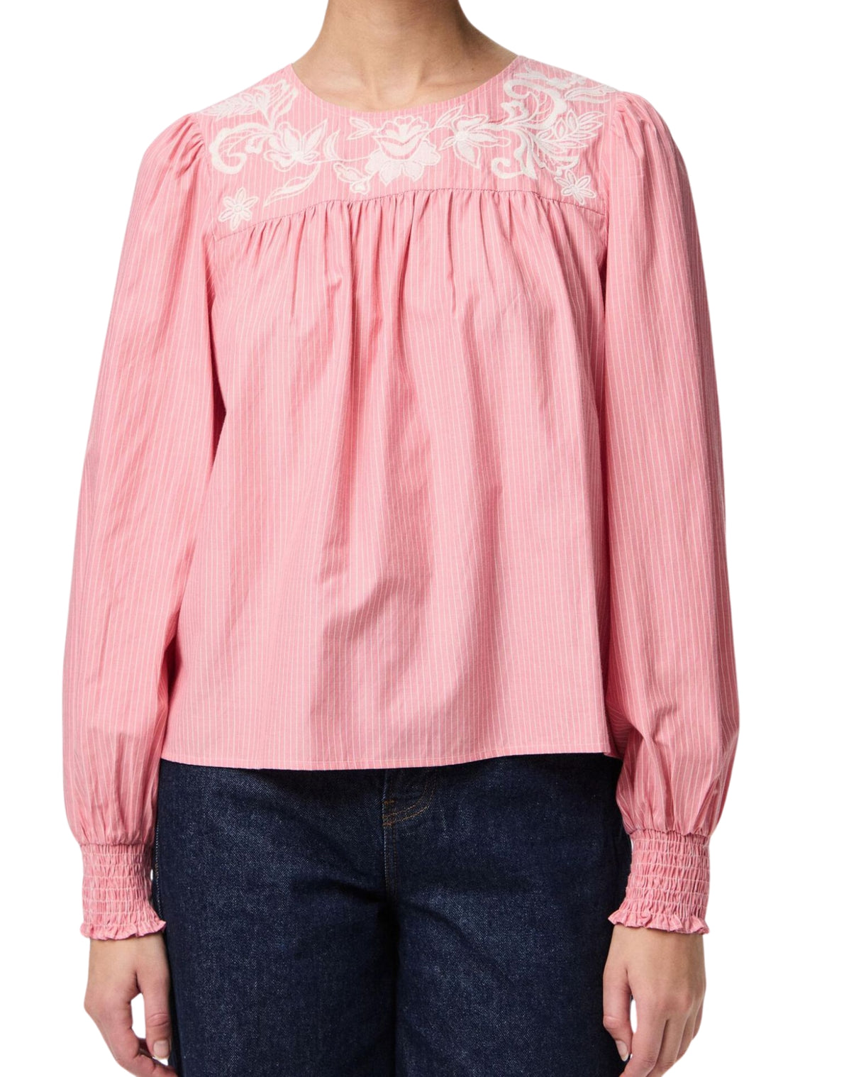 Lyserød - Pink Lemonade - Cloud Dancer - Pieces - Bluse - Striber - 17155667