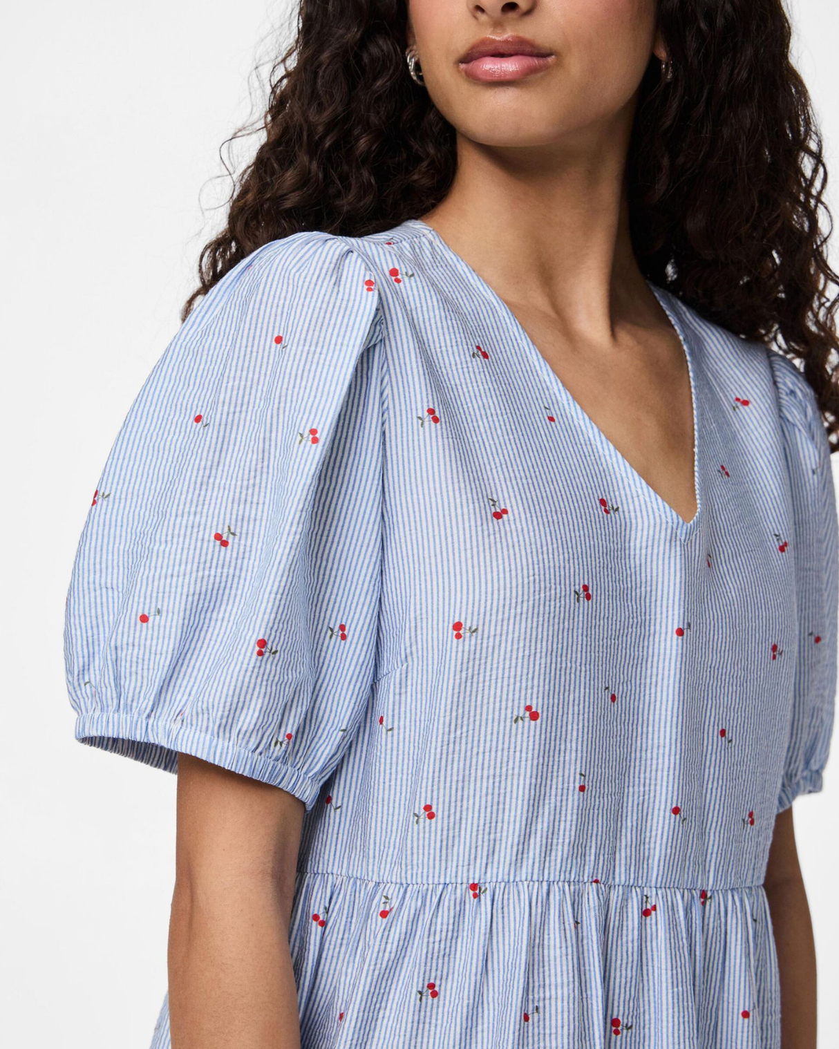 Blå - Lichen Blue - Pieces - Kjole - med kirsebær - 17158859