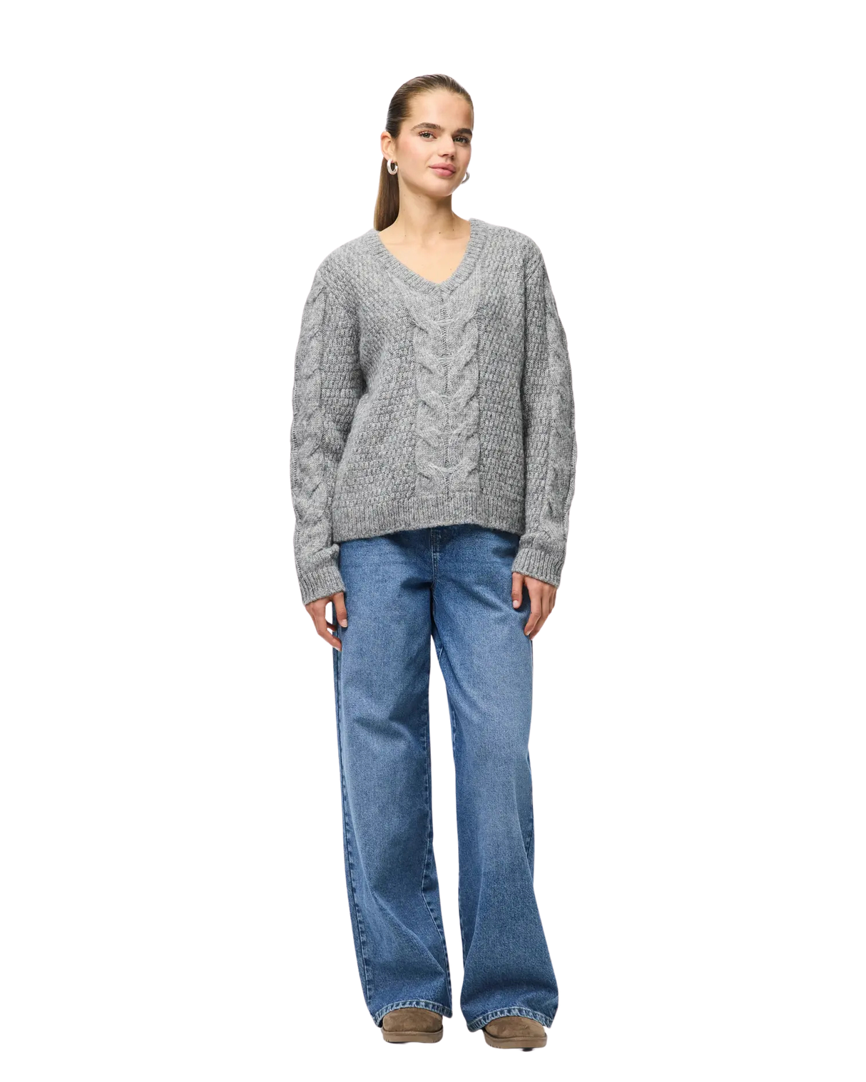 PIECES Medium Grey Melange Striktrøje - 17158927