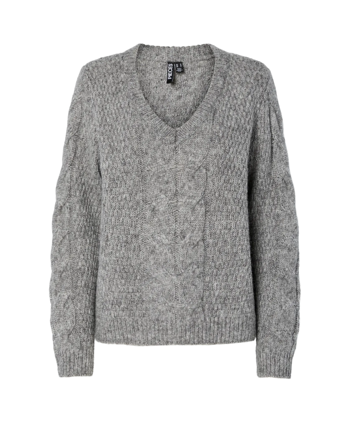 PIECES Medium Grey Melange Striktrøje - 17158927