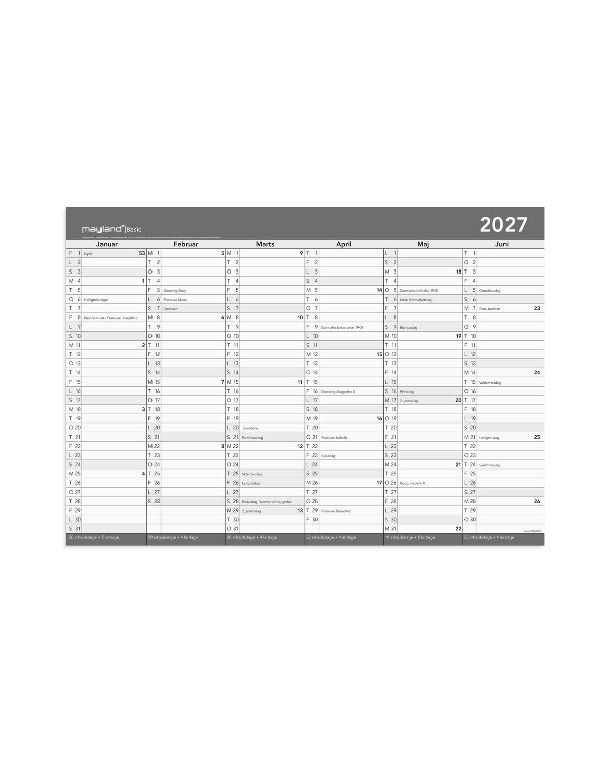 Basic Kontorkalender M/Whiteboard-Funktion A2 2027