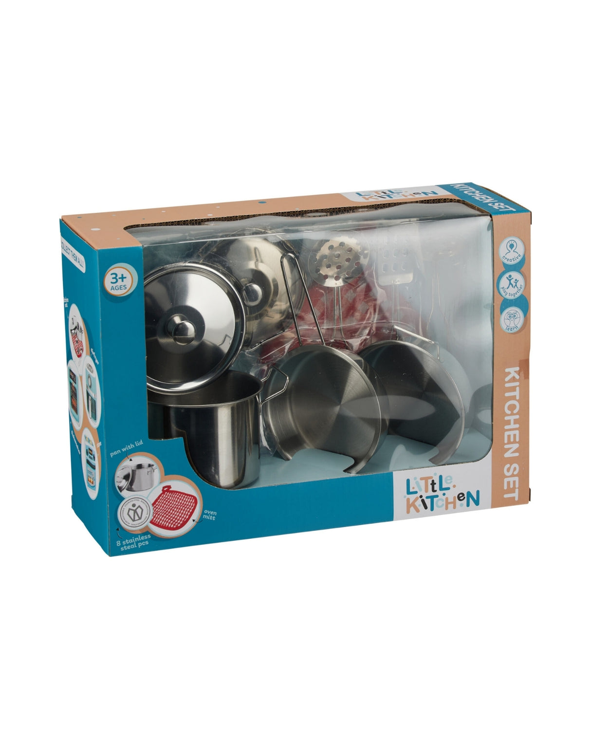 Køkken legesæt i stål - 9 dele