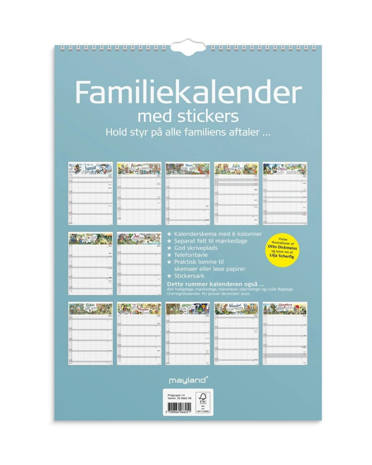 Familiekalender Otto Dickmeiss & Lilja Scherfig 6 kol. A3 2026 - Fra Mayland