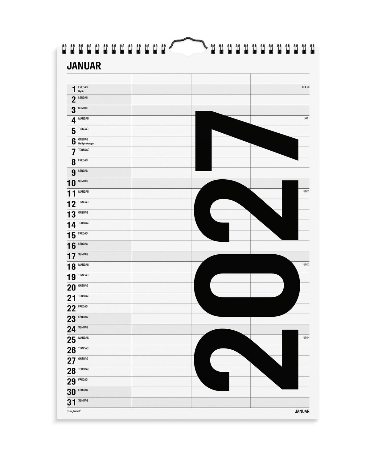 Familiekalender Sort Og Hvid 3 Stk. 2027