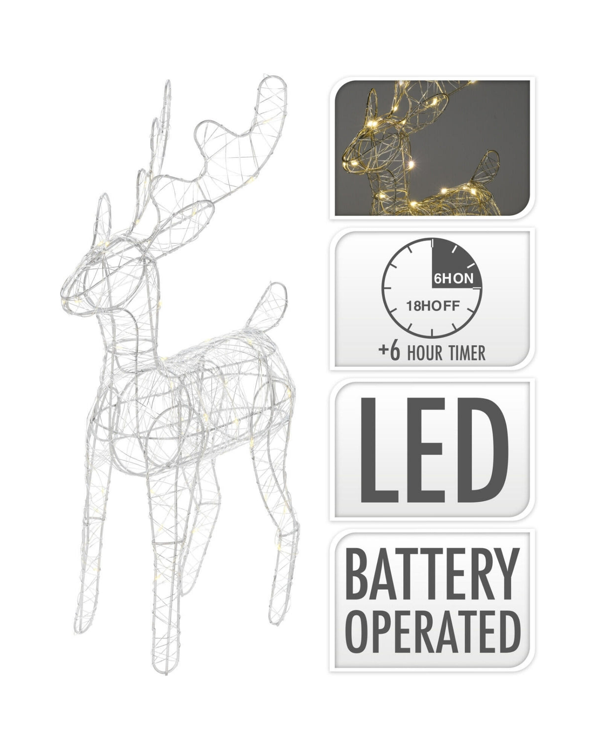 Rensdyr 41cm med LED sølv