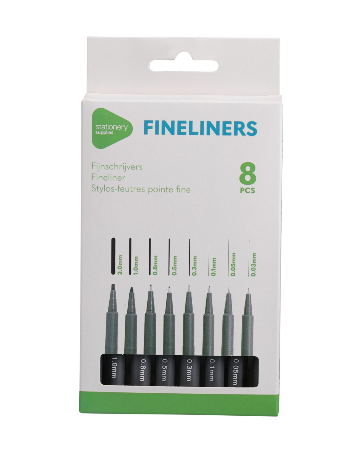 Fineliner-sæt med 8 penne – forskellige spidstykkelser