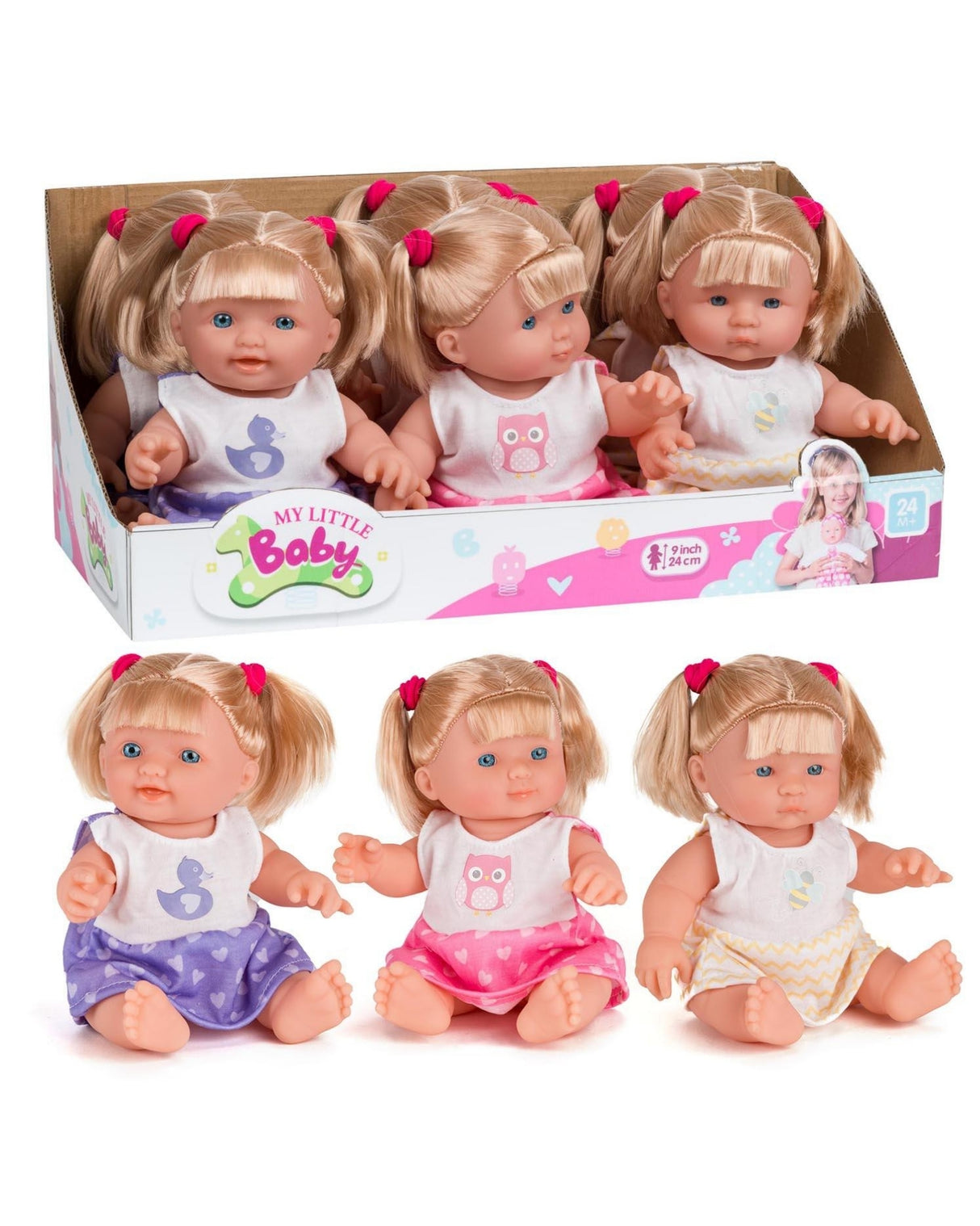 Dukke med hår 24 cm