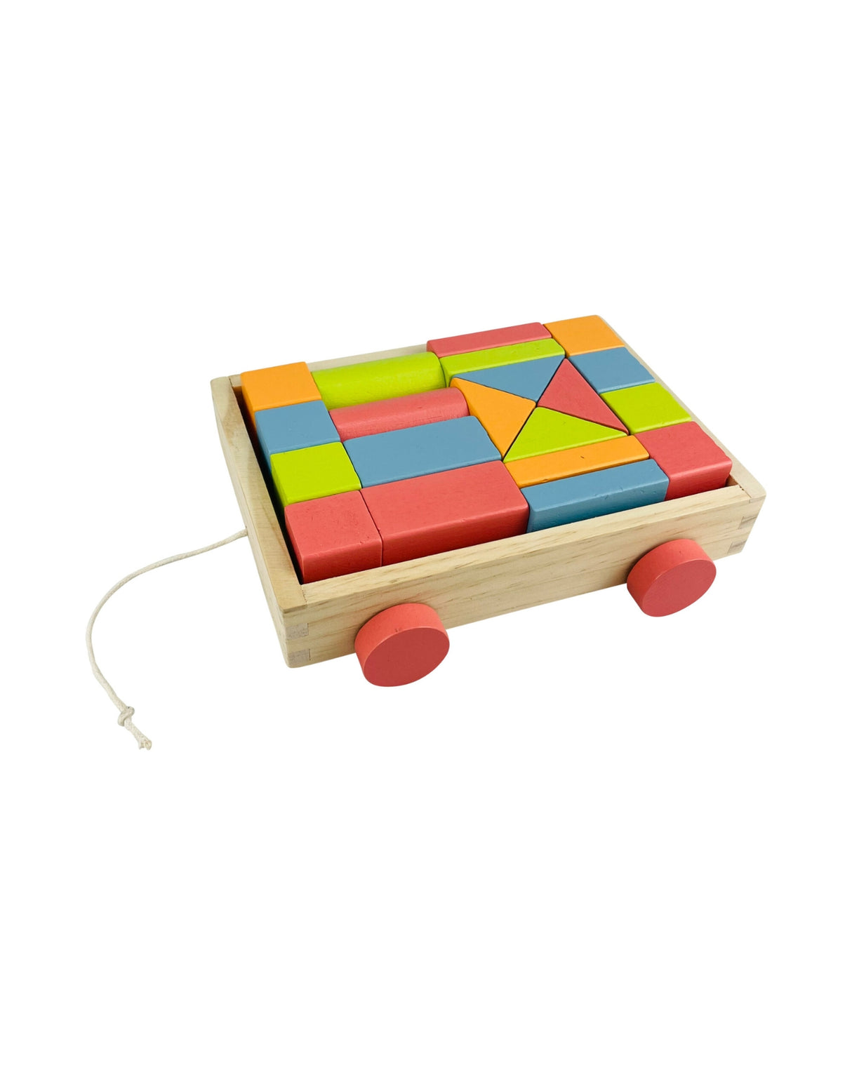 Trækvogn med 20 klodser i træ