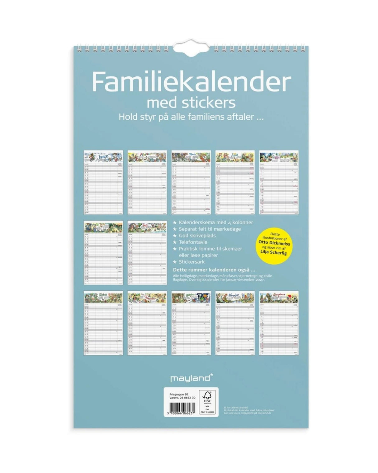 Familiekalender 2026 Otto Dickmeiss & Lilja Scherfig 5 kolonner - Fra Mayland