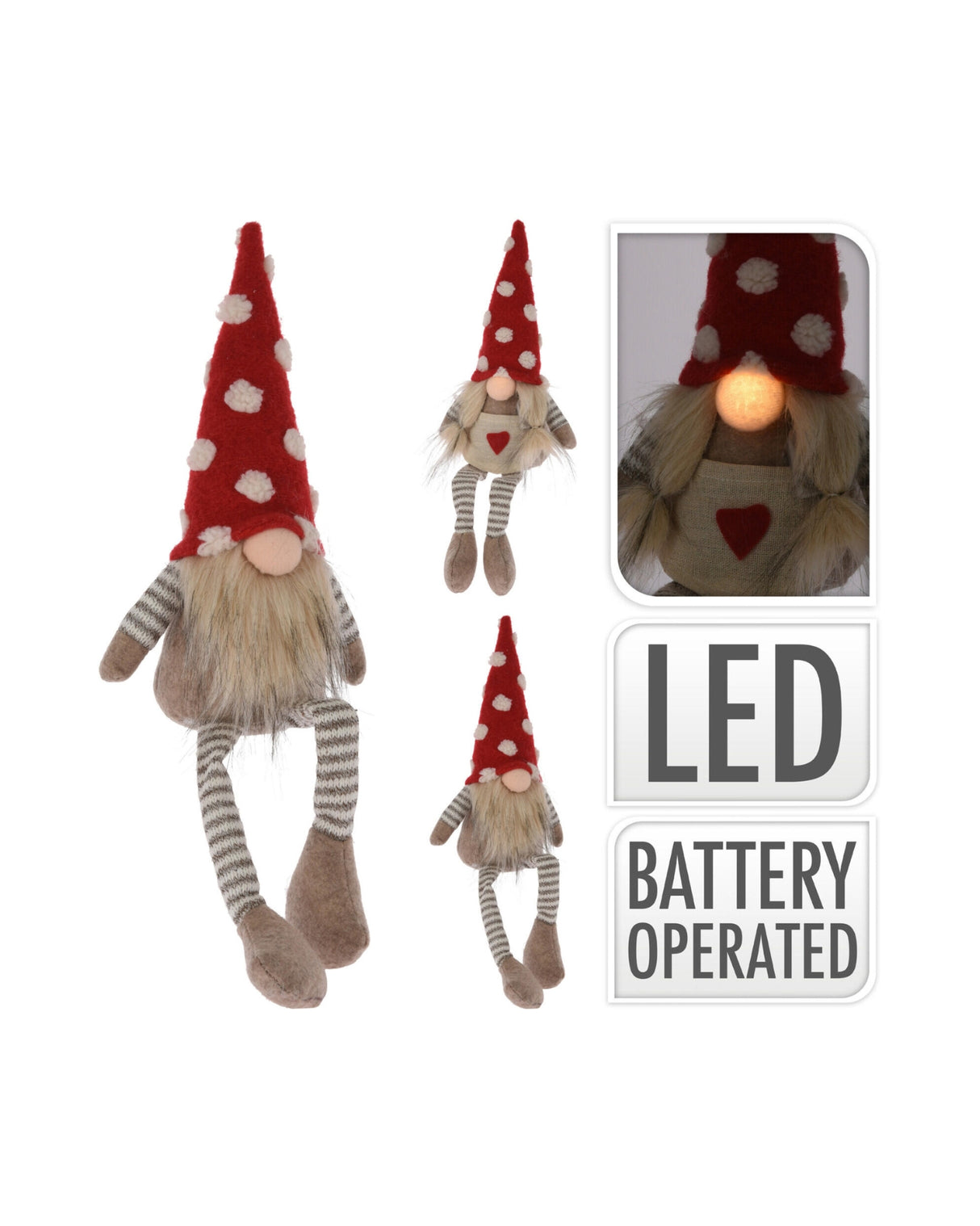 Gnome with LED light 35cm 1pc