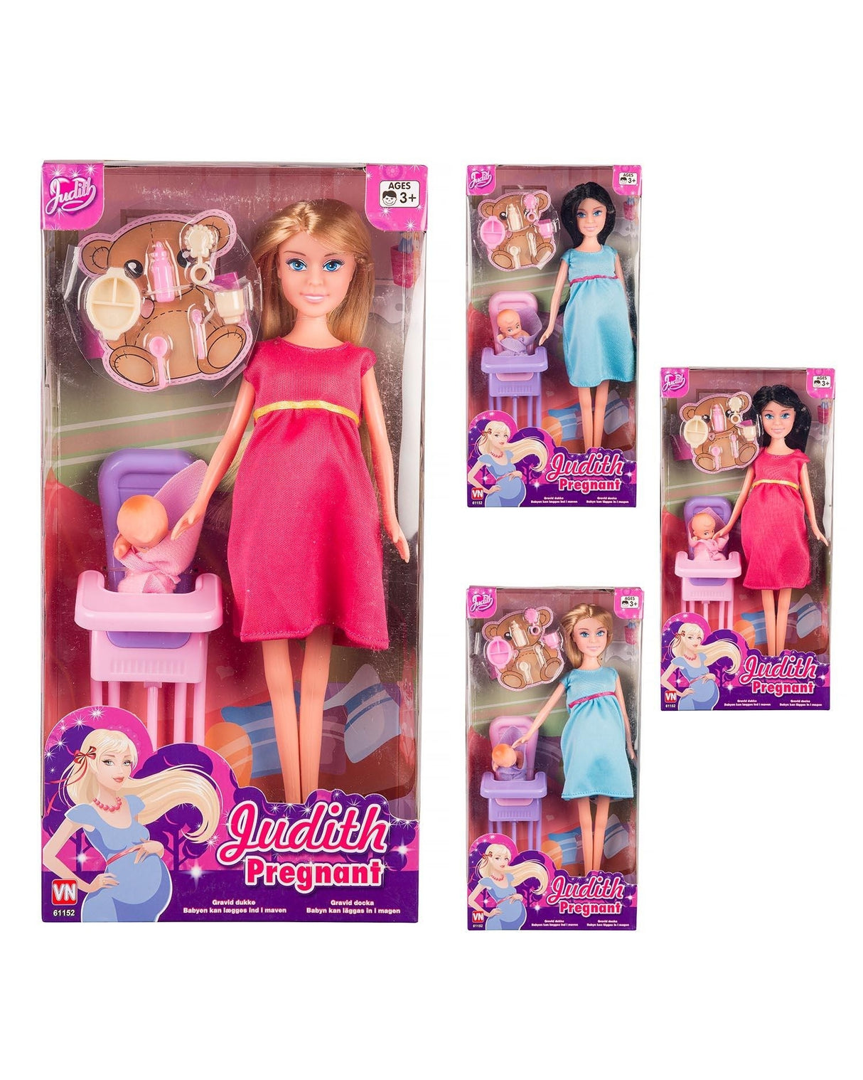 Judith gravid med baby og tilbehør