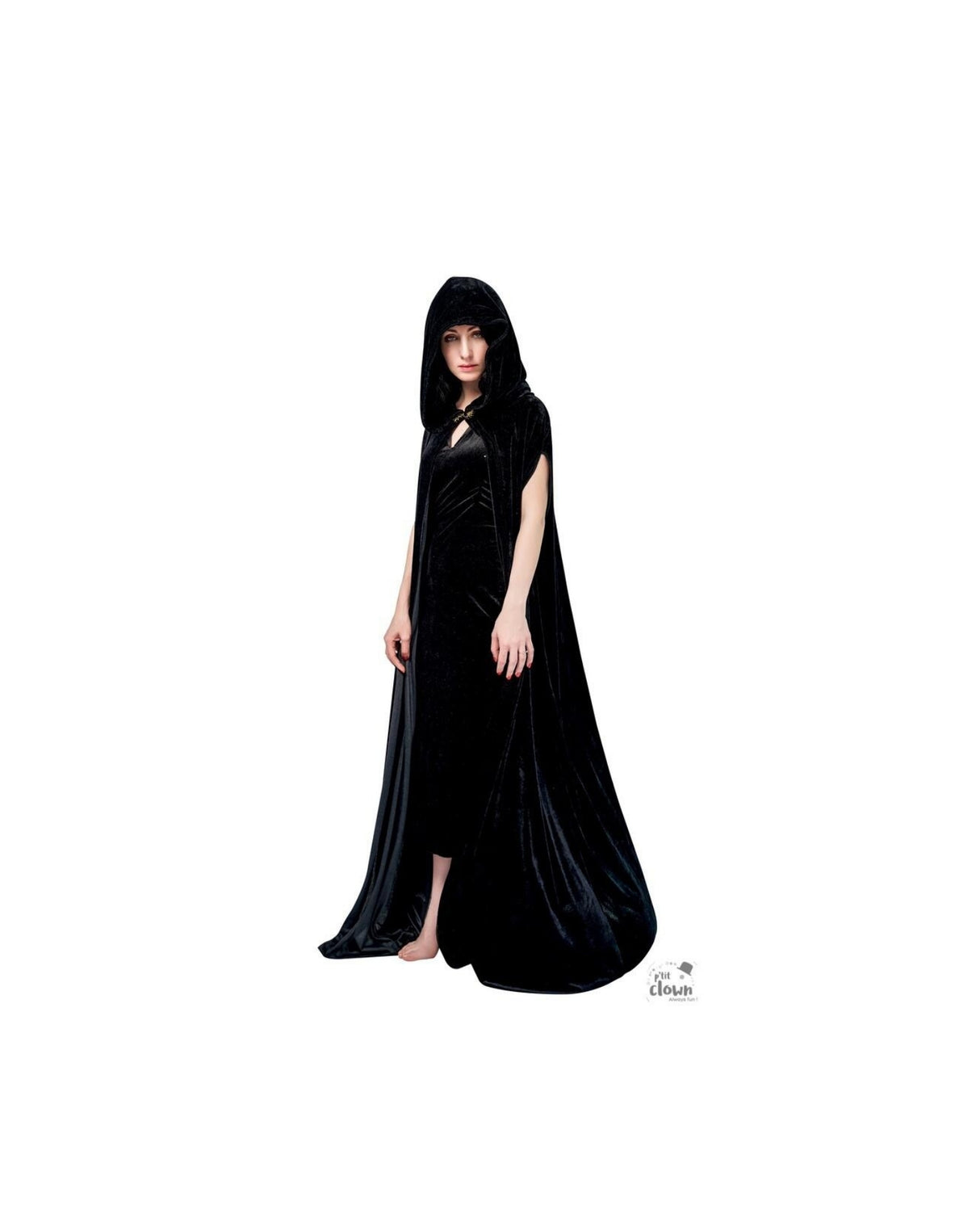 Velvet cape with hood - 1.50 m - black