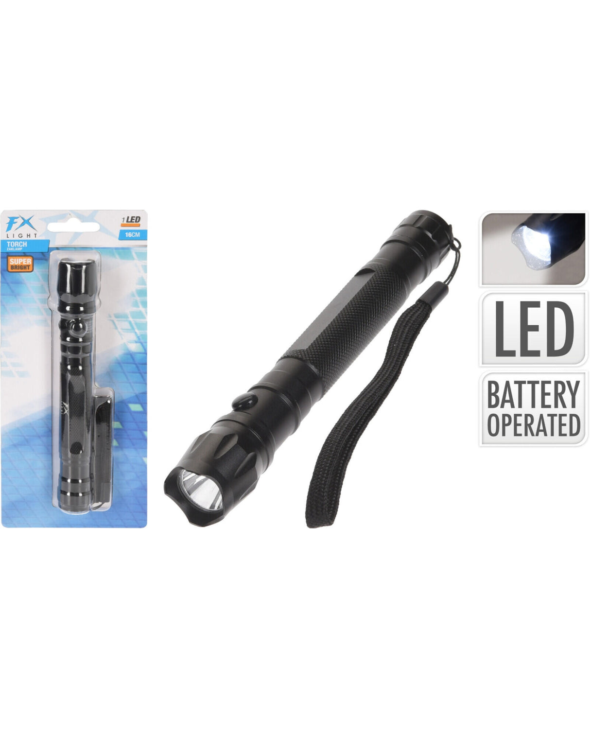 Lygte i aluminium 16cm sort - LED