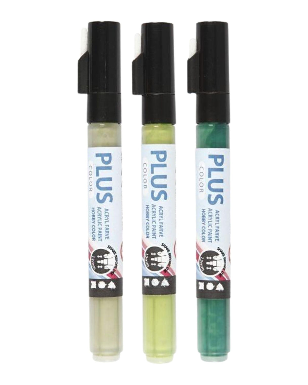 Plus Color tusch, L: 14,5 cm, streg 1-2 mm, eucalyptus, mørk grøn, leaf green, 3 stk./ 1 pk.