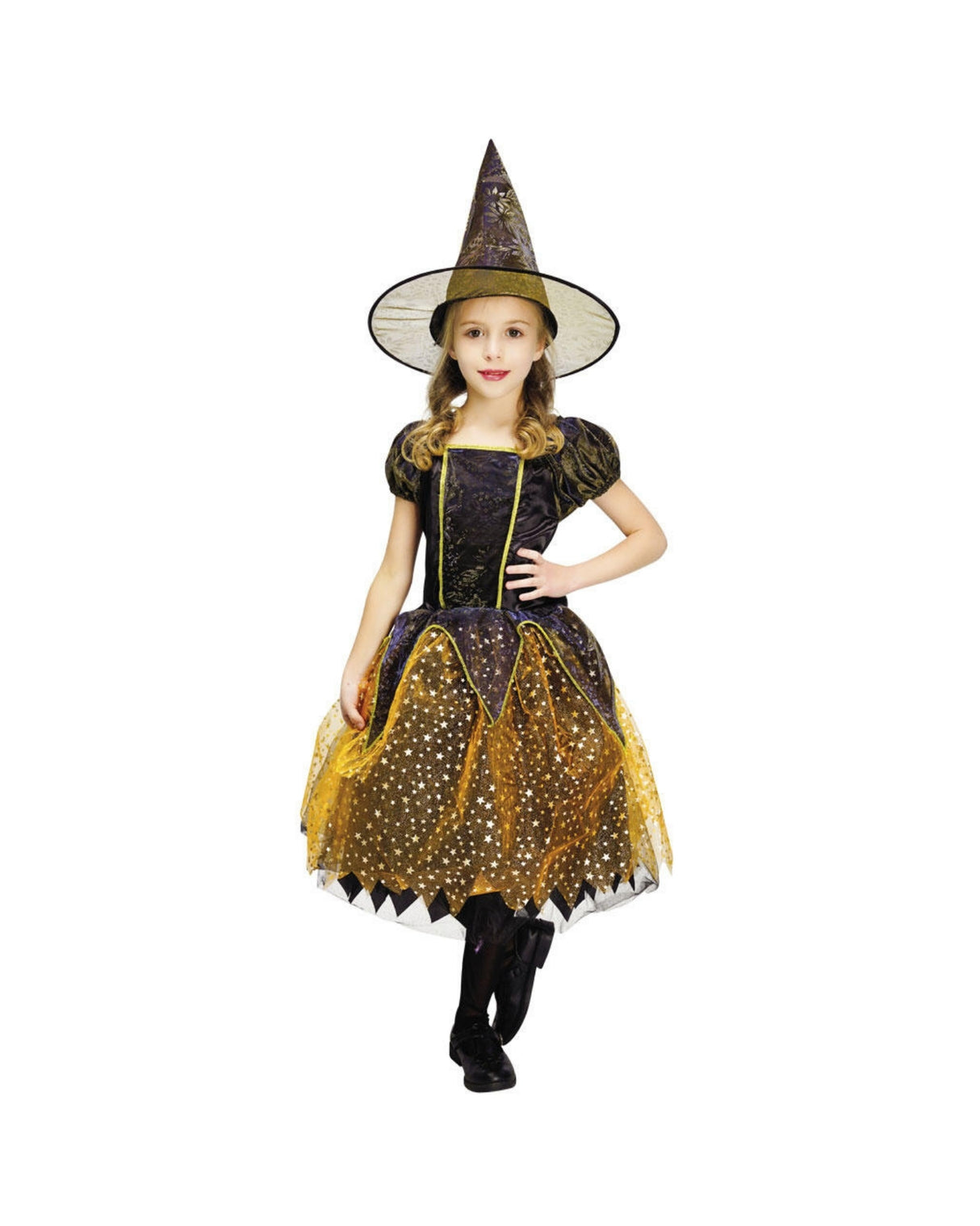 Heks sort og orange - Barn str. L - 10-12 år