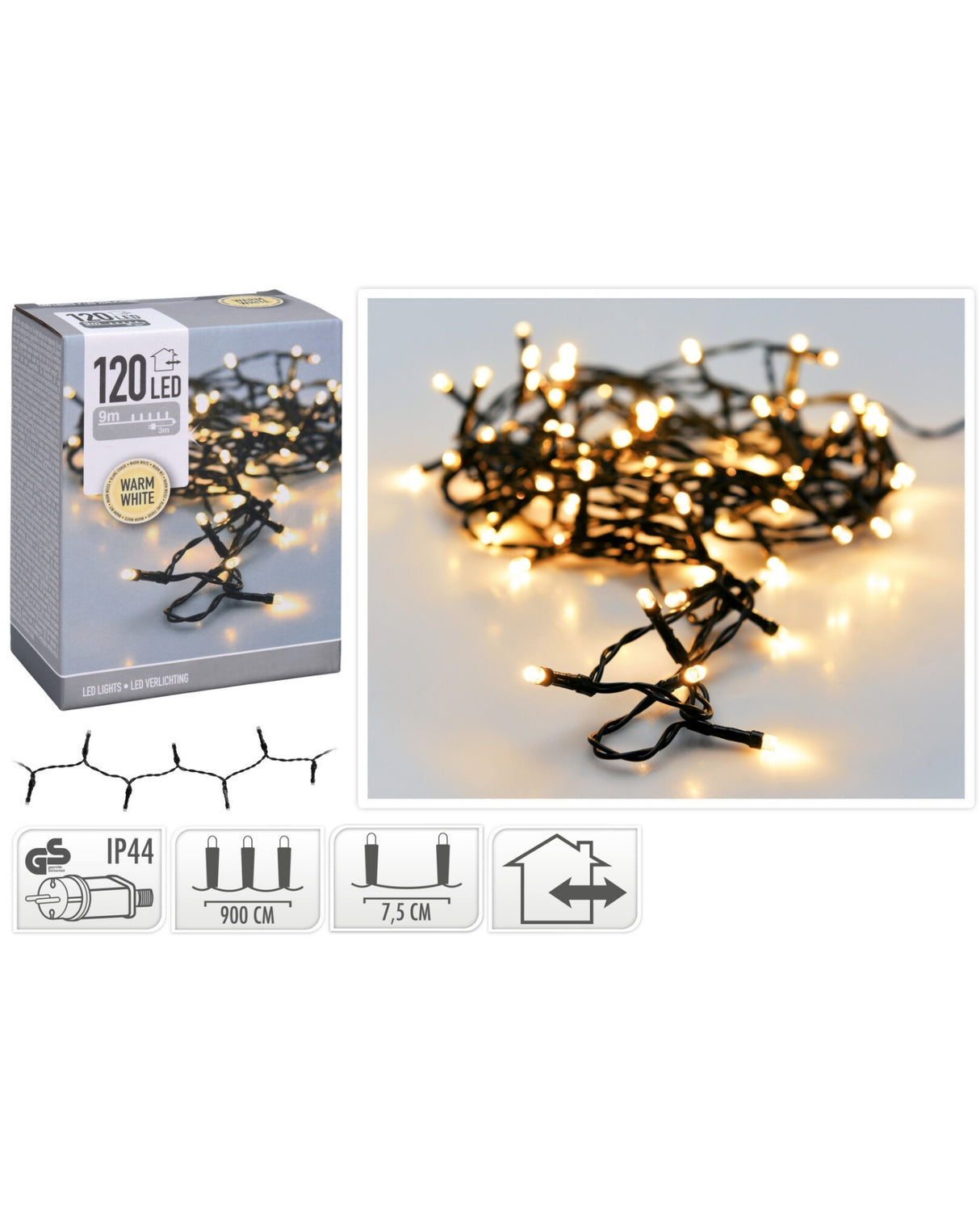Lyskæde 120 LED lys udendørs / indendørs - Varm hvid