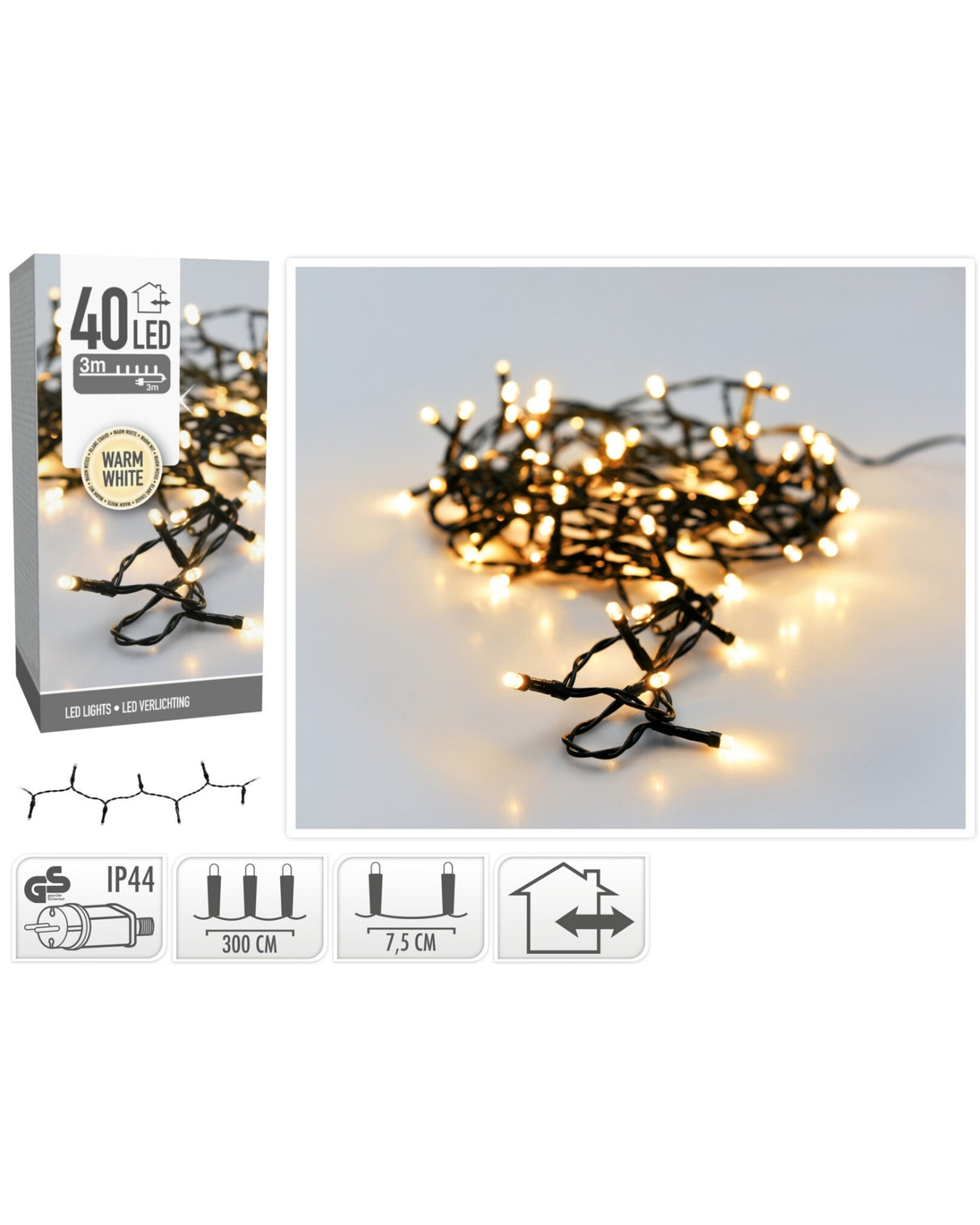 Lyskæde 40 LED lys udendørs / indendørs - Varm hvid