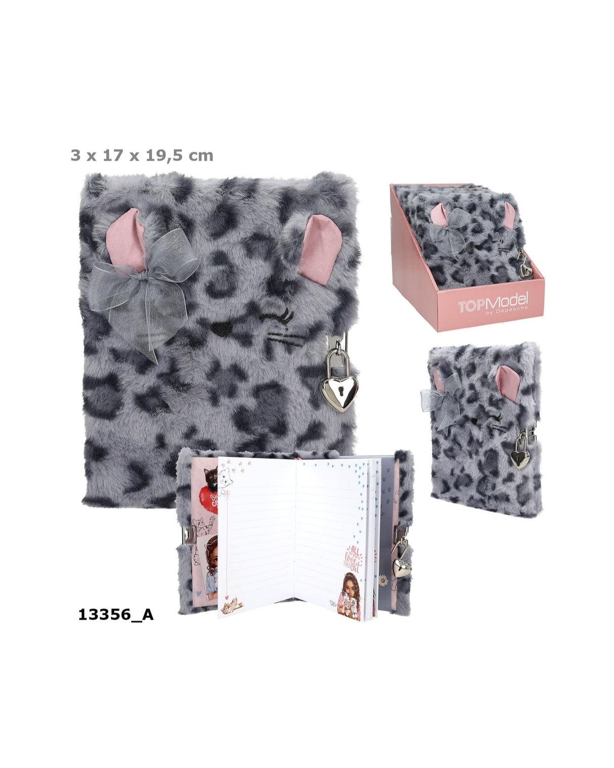 TOPModel Dagbog Fluffy med hjertelås - grå