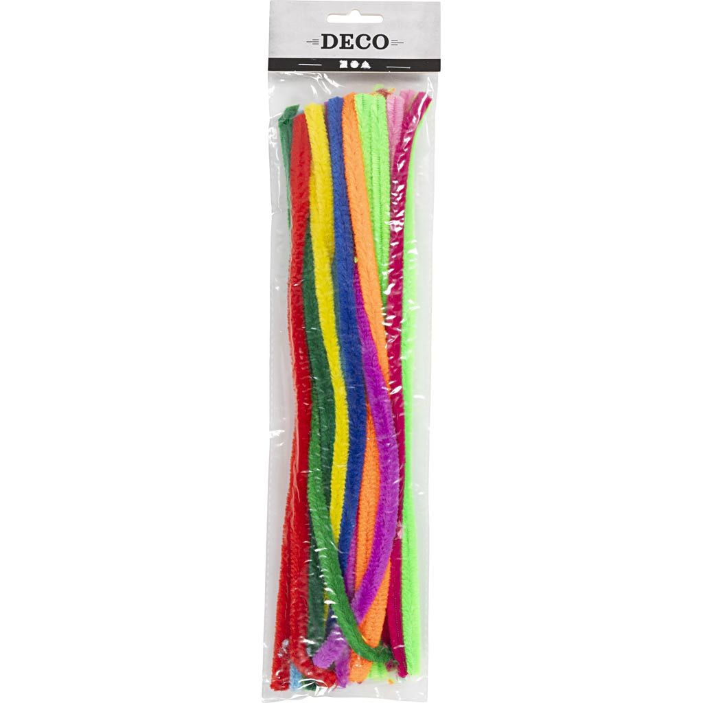 Chenille, L: 30 cm, tykkelse 9 mm, ass. farver, 25 ass./ 1 pk.