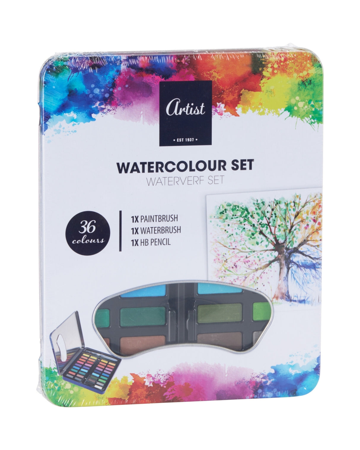 Vandmalingssæt med 36 farver og pensel