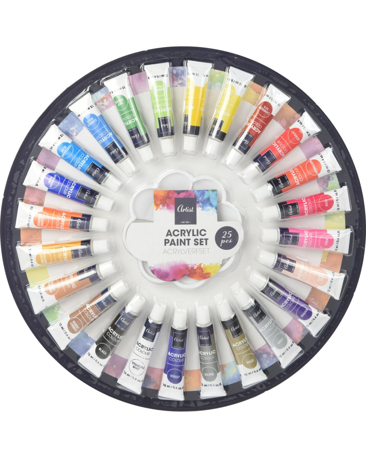 Acryl maling 25 farver med palet