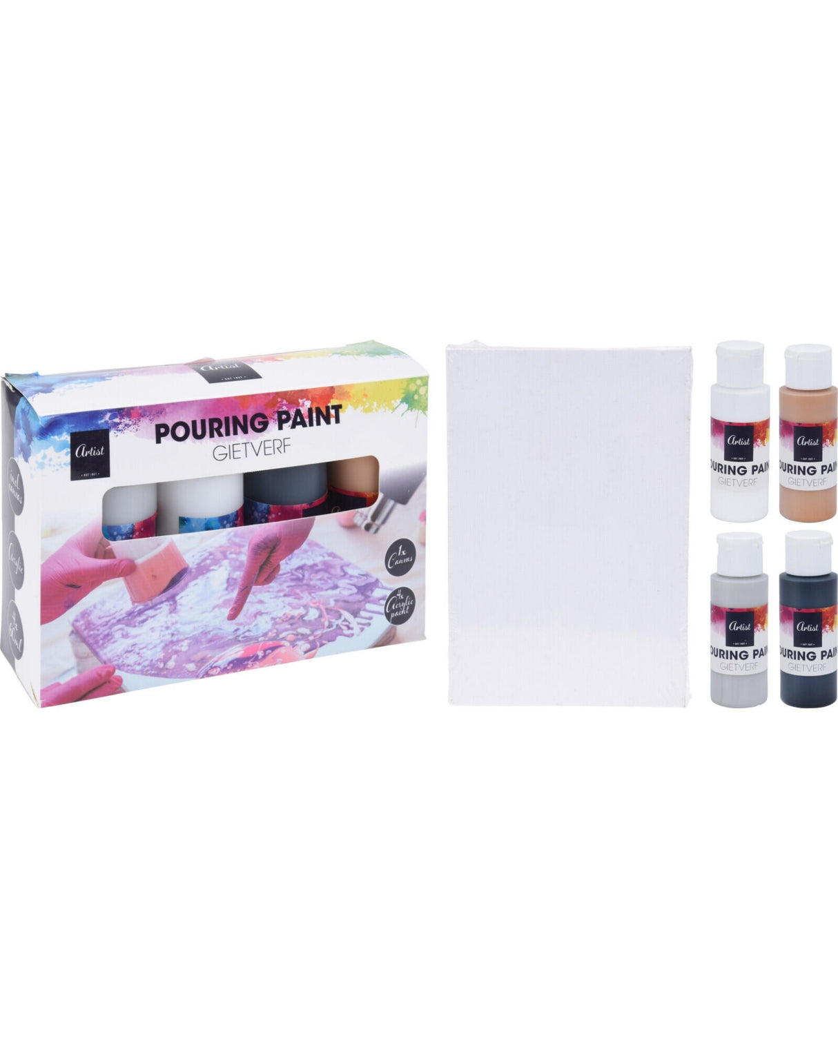 Acryl maling sæt - 4 farver + 2 male plader