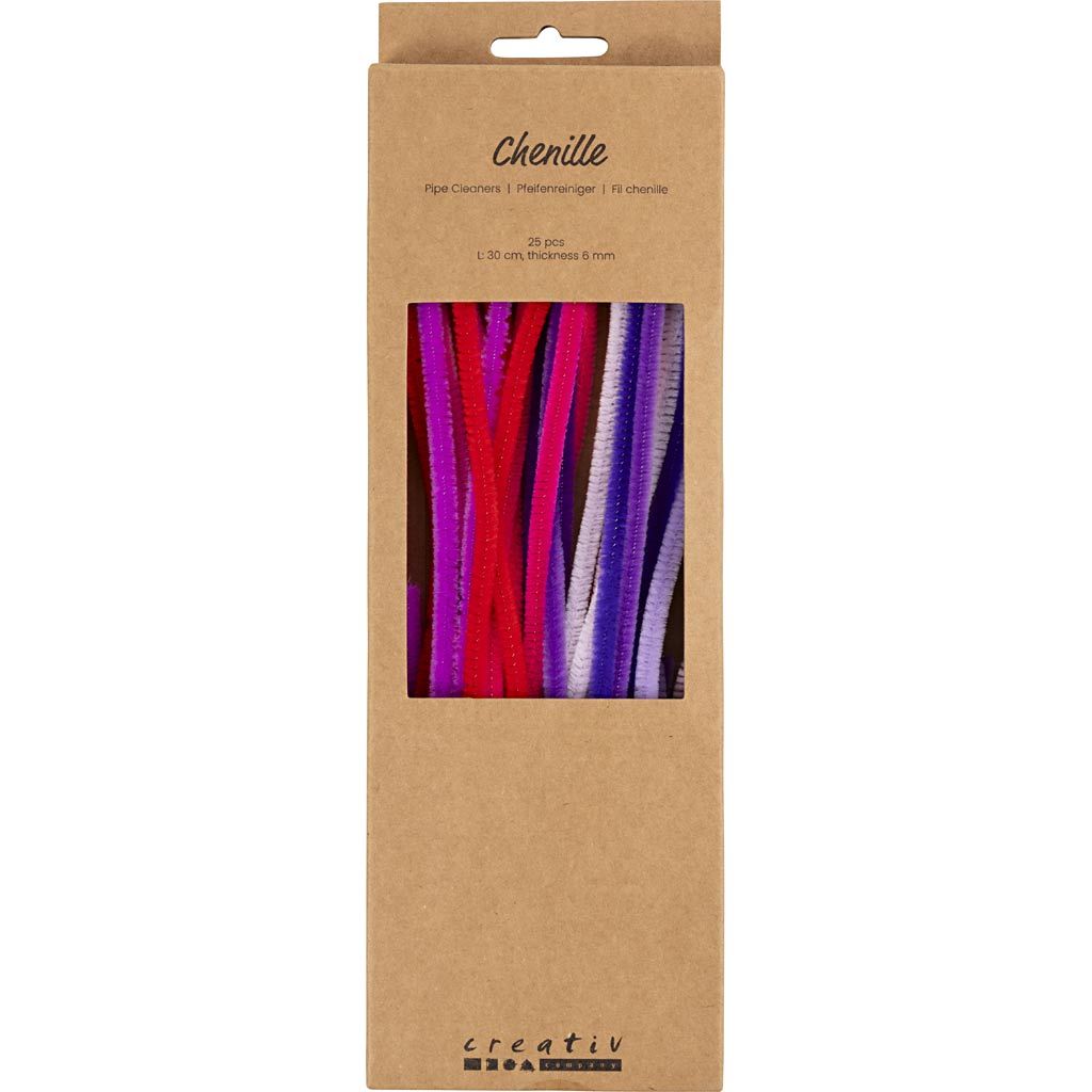 Chenille, L: 30 cm, tykkelse 6 mm, lilla/pink harmo