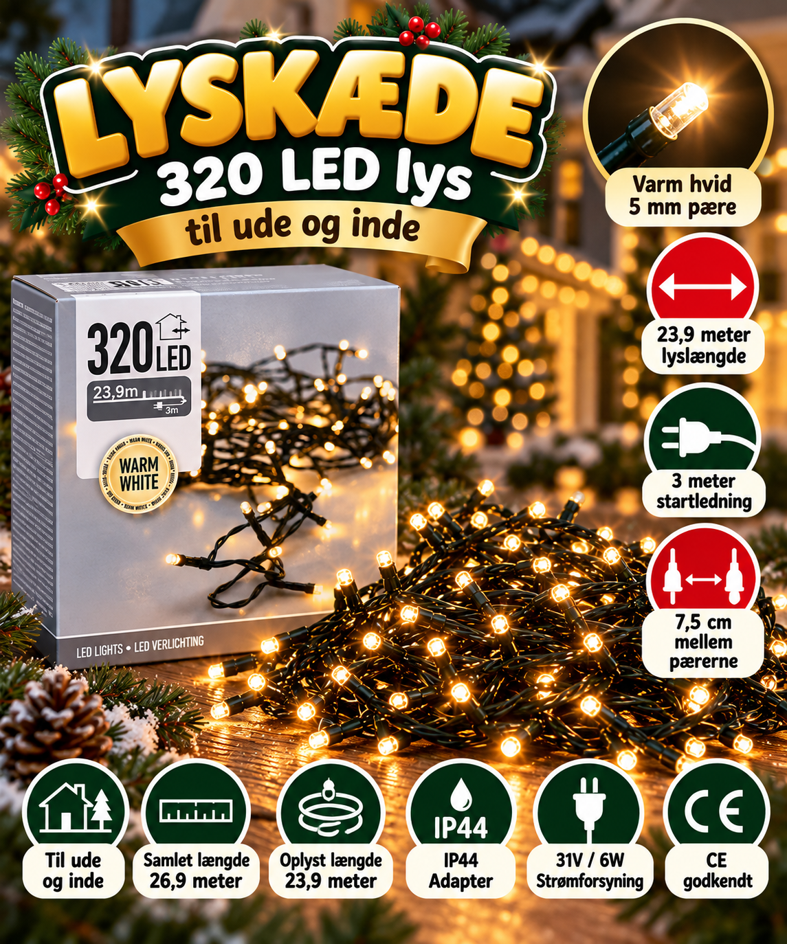 String light 100 LED lights outdoors with solar cell