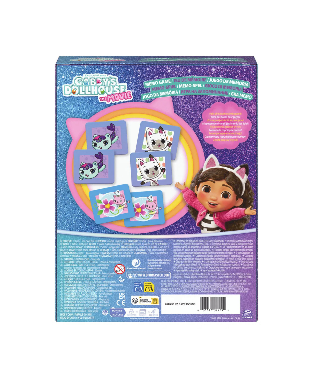 Gabby's Movie Memo Game with 72 Cards