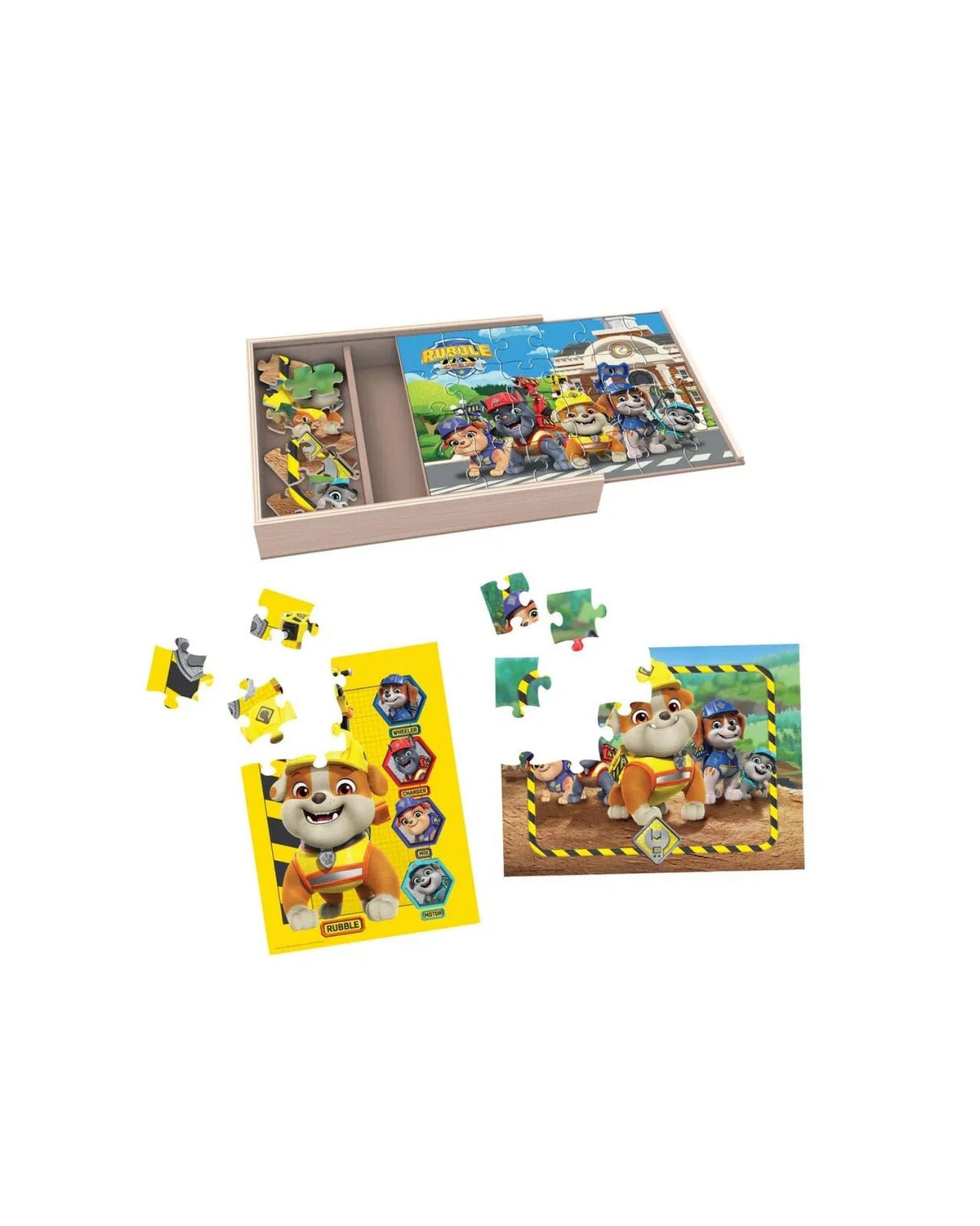 Rubble & Crew Wood Puzzles w. Storage 3 Pack